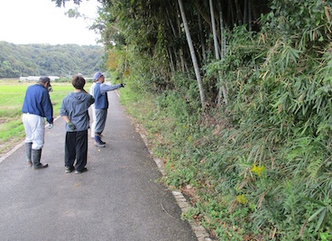 広場の清掃と道路の草刈り前の点検
